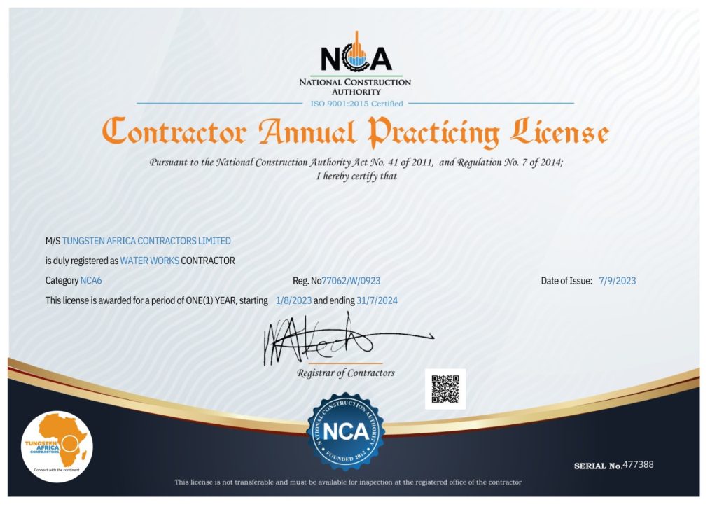 Contractor Annual Practicing License for Water works