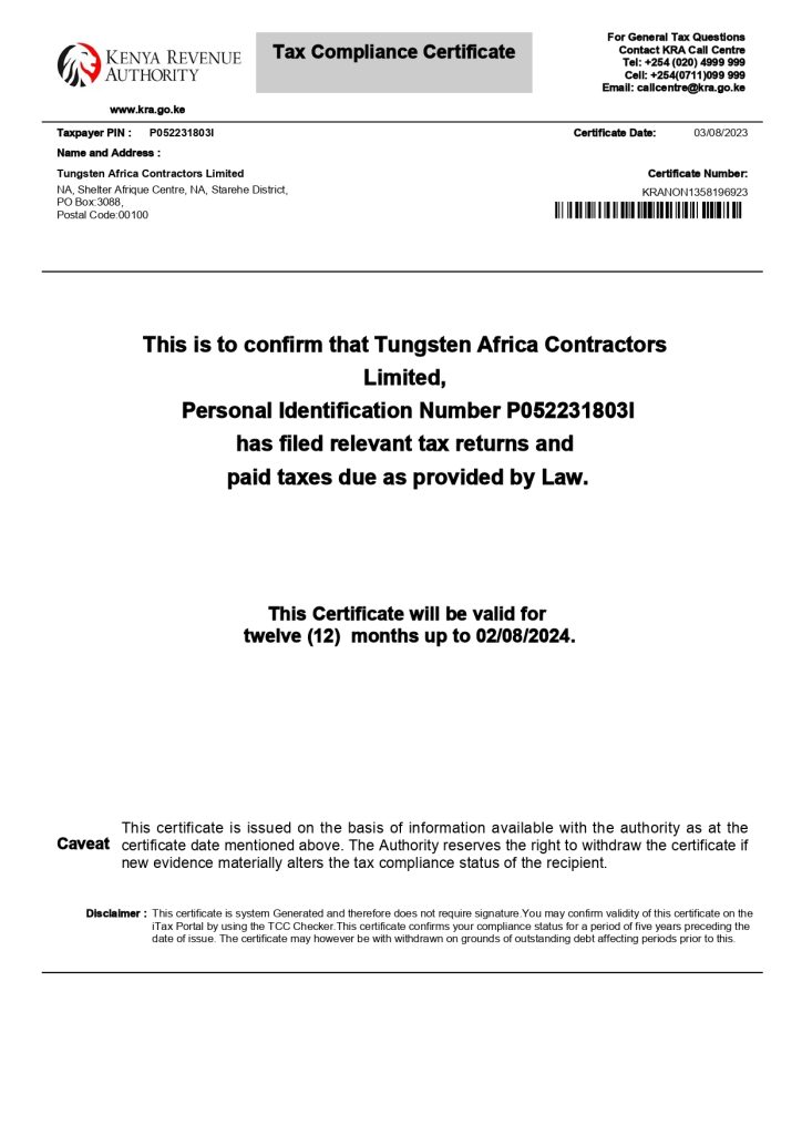 Tac Compliance Certificate image